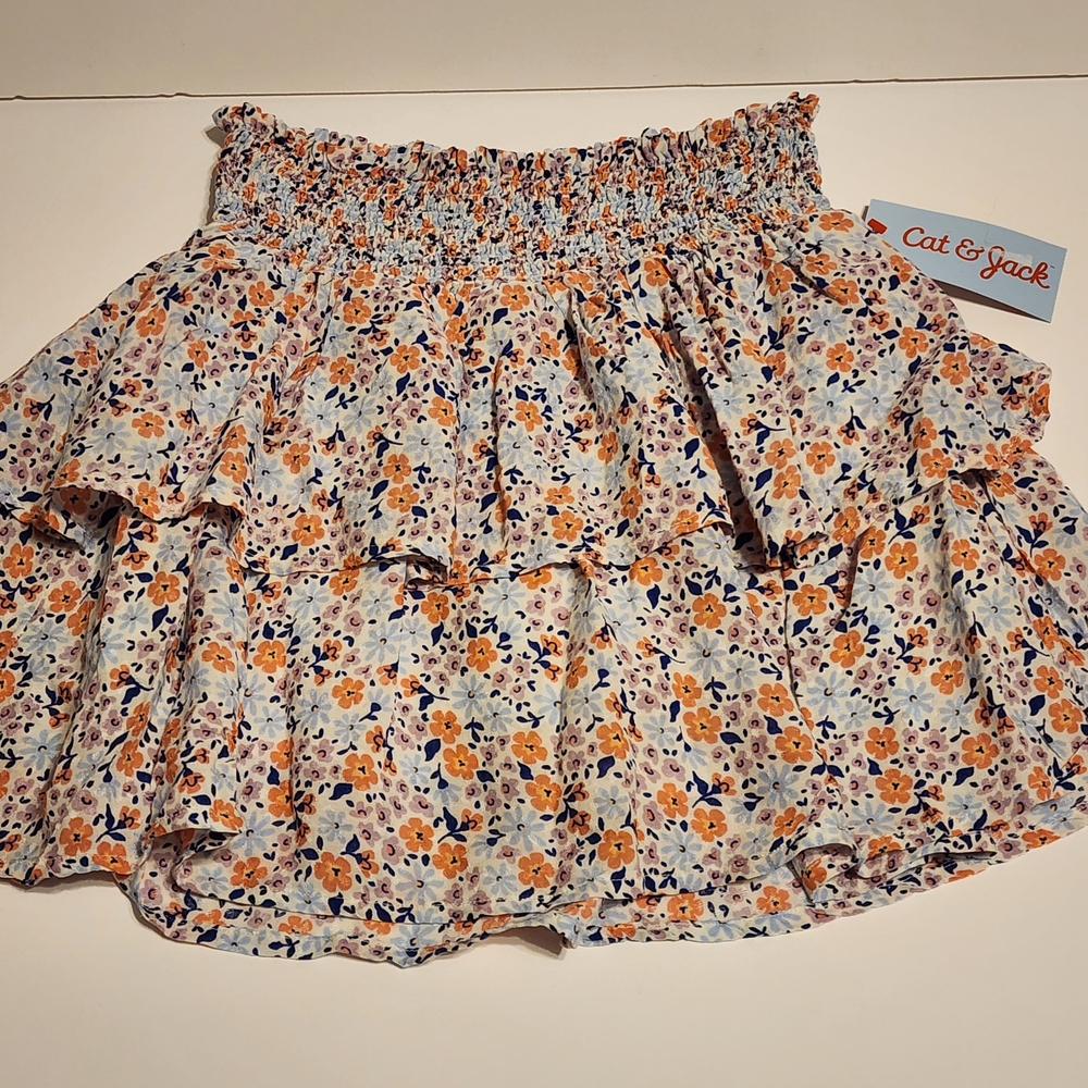 Girl's Floral Cat & Jack Skirt - Orange and Blue